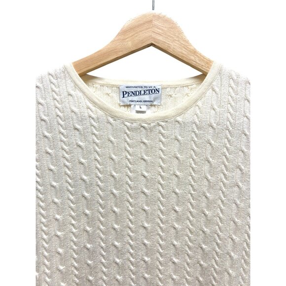 Pendleton Vintage Ivory Short Sleeved Ribbed Crew Neck Cotton Sweater - Picture 3 of 6